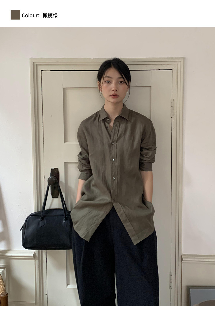 clean 慵懒舒适亚麻衬衣女2025十三行春季新款韩版时装衬衫 52271详情36