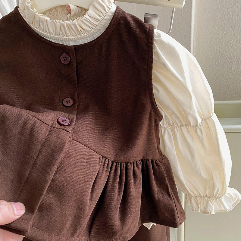 女童2025春秋季新款可爱时尚三件套打底衫单排扣上衣长裤套装外贸详情5