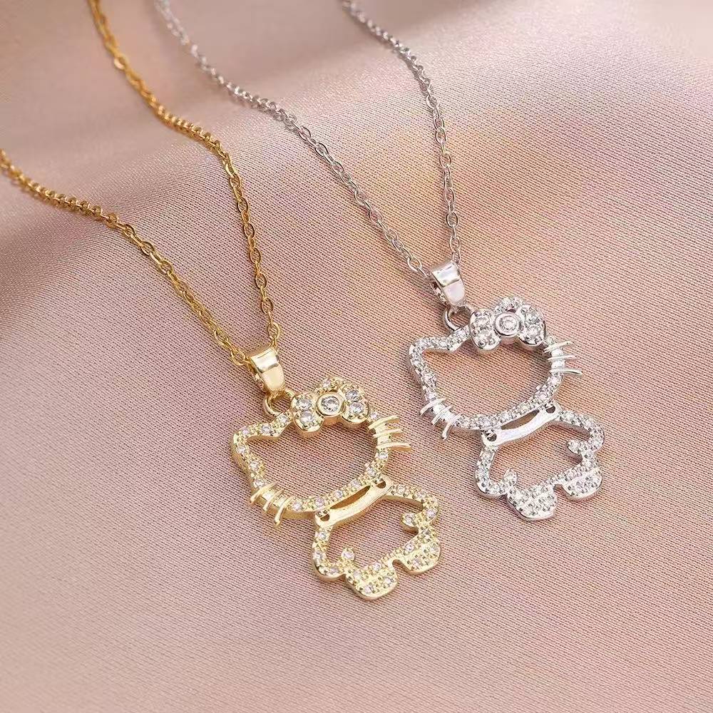 The new design sense pendant is a fashionable and elegant titanium steel necklace. It features a female, Japanese and Korean style, and is a popular online celebrity. The little cat zircon is a niche piece pic 3
