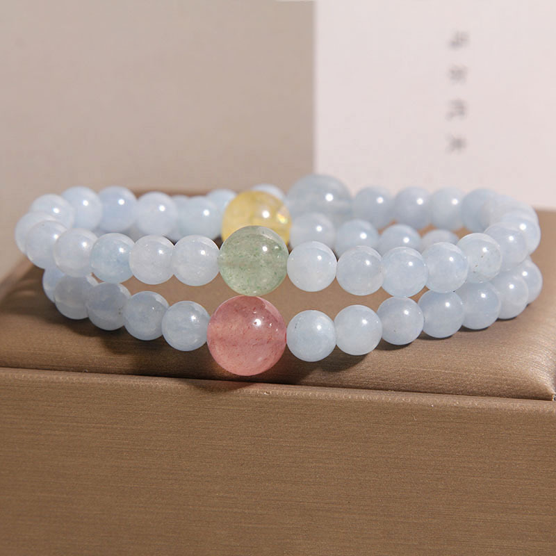 New Chinese-style natural multi-treasure crystal bracelet for women, light luxury, niche and exquisite aquamarine double ring bracelet as a gift for your best friend pic 2