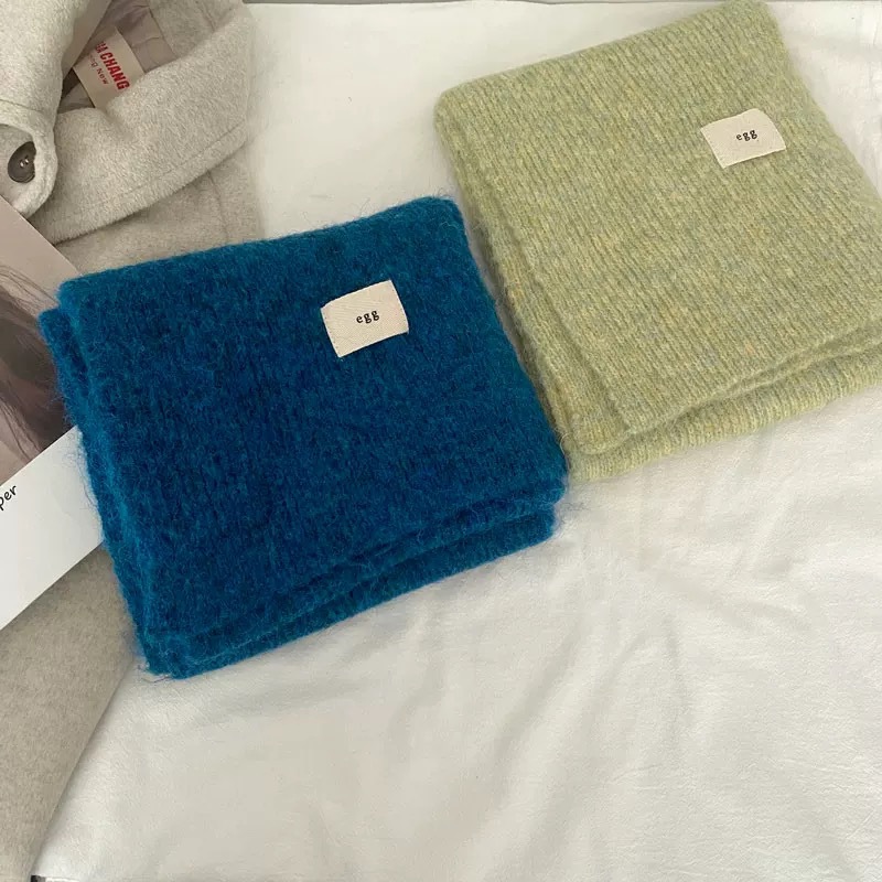 Soft and fluffy egg wool and yarn scarf for women, winter soft and glutinous knitted warm and thick ins student scarf manufacturer pic 19