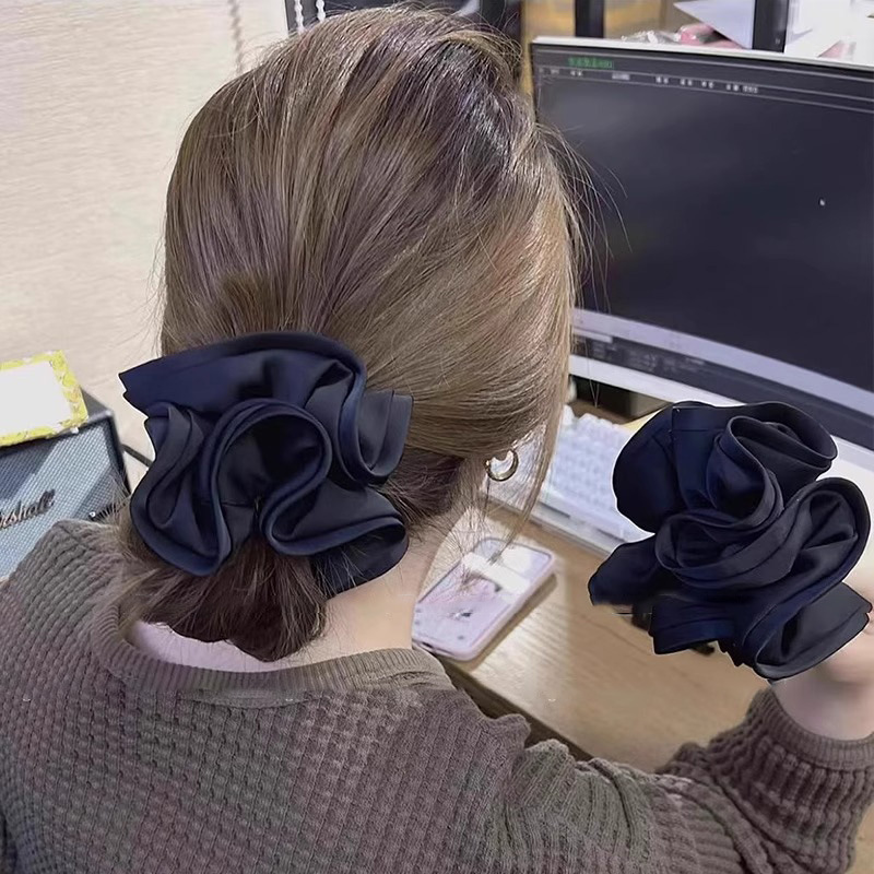 2025新款网红黑色缎面大肠发圈女头绳丸子头扎发饰头花发饰品详情6