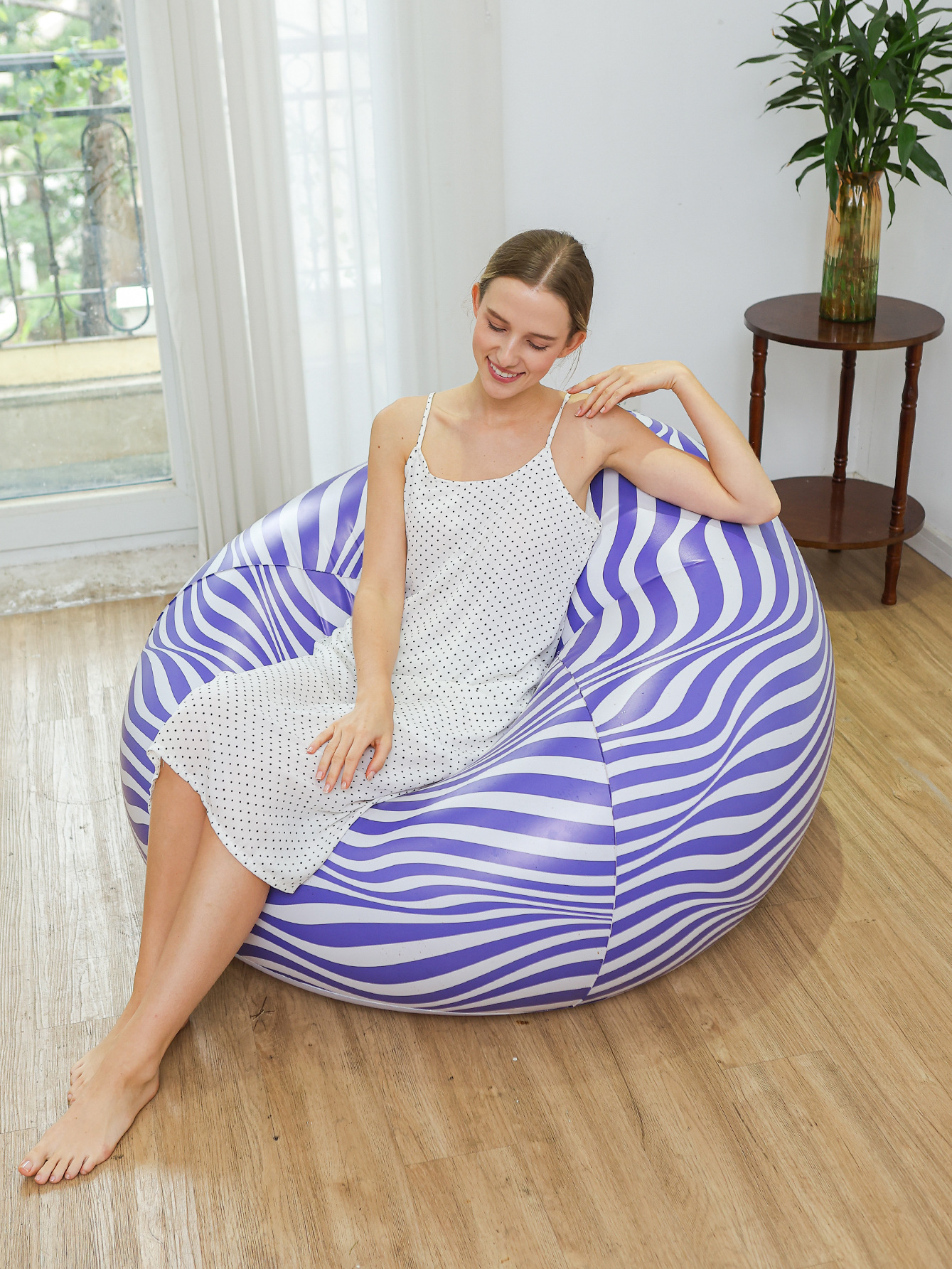 New inflatable striped spherical sofa, office nap bed, indoor lazy chair, 3D printed lounge chair, photography gift, lounge chair, single-person leisure inflatable sofa, new design, popular for taking photos, comfortable and thickened pic 6