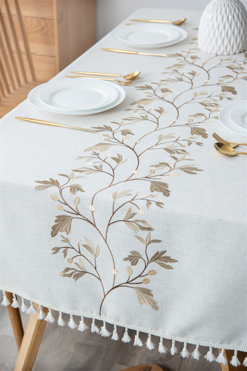 Amazon cross-border embroidered checkered flower tassel tablecloths, rectangular coffee tables, tablecloths and table coverings manufacturer embroidery pic 34