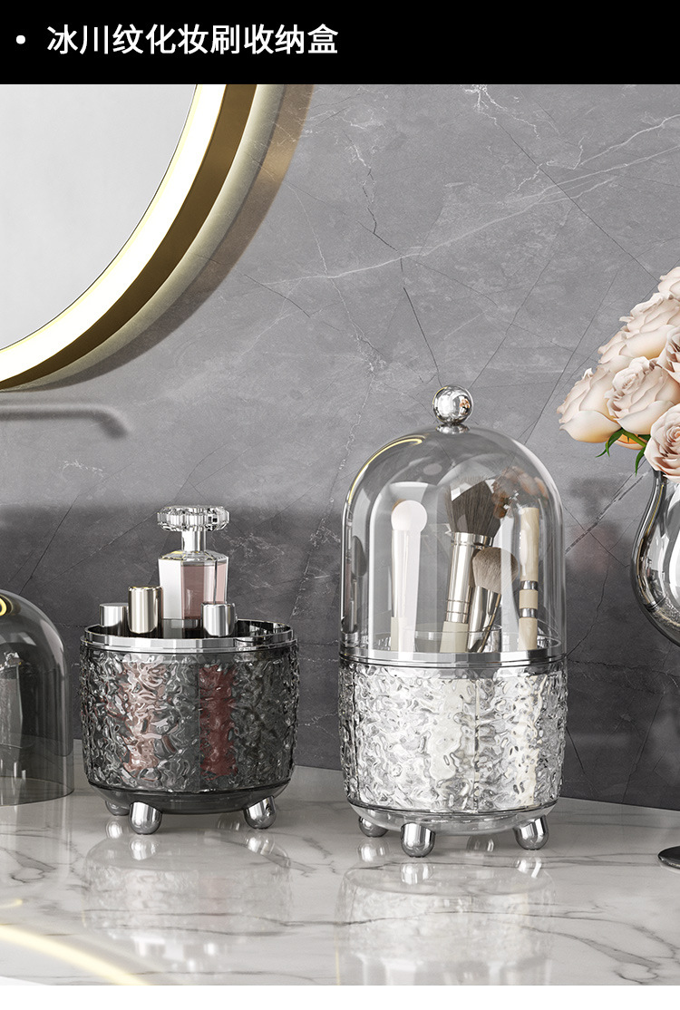 Rotating makeup brush storage bucket, light luxury transparent desktop, lipstick storage with lid, dust-proof eyebrow pencil cosmetics storage box pic 3