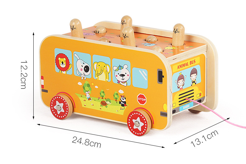 小孩木制玩具大象拖拉敲琴打地鼠多功能益智早教敲击台积木玩具车详情5