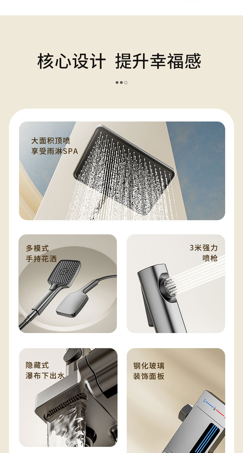 IOIO枪灰卫浴花洒全套全铜冷热白色家用卫生间淋浴套装恒温花洒详情2