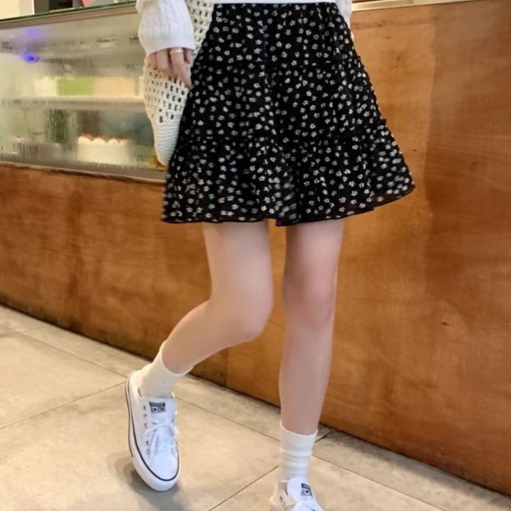 碎花复古甜美半身裙蛋糕2025春夏高腰小个子显瘦黑色蓬蓬短裙详情5