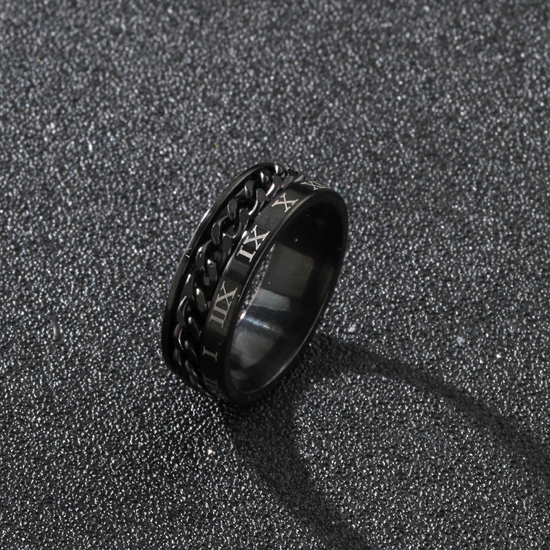 跨境欧美大气不锈钢饰品 打标罗马字可转动链条钛钢戒指 男士厂家详情6