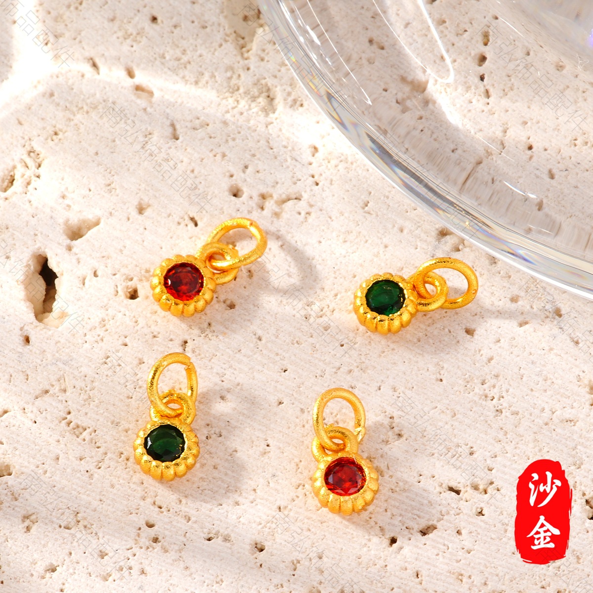 New ancient-style sand gold high-color retention zirconium-inlaid ring pendant, Chinese-style high-end bracelet necklace DIY accessory pic 2