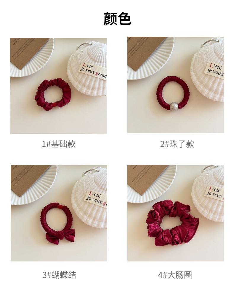 New red New Year style pleated fabric hair band, high-elasticity hair tie, hair tie, hair tie and hair accessory pic 3