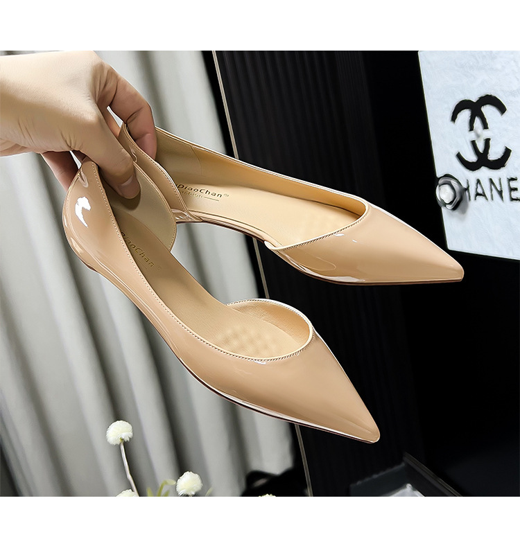 2024新款春秋法式内增高尖头侧空平底鞋女浅口百搭通勤单鞋漏脚趾详情28