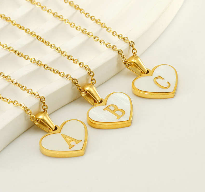 Cross-border bestseller: 26-letter heart-shaped shell necklace, a versatile stainless steel letter pendant for women with a European and American style pic 28