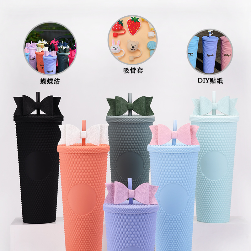 双层塑料吸管杯大容量创意710ml榴莲杯扎手杯夜光变色彩虹渐变杯详情3