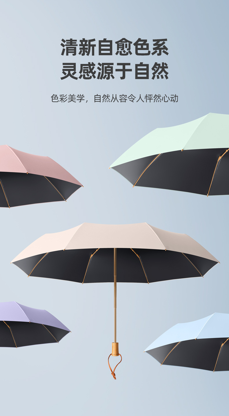 折叠三折手动雨伞黑胶纯色防晒伞防紫外线晴雨两用伞印logo礼品伞详情3