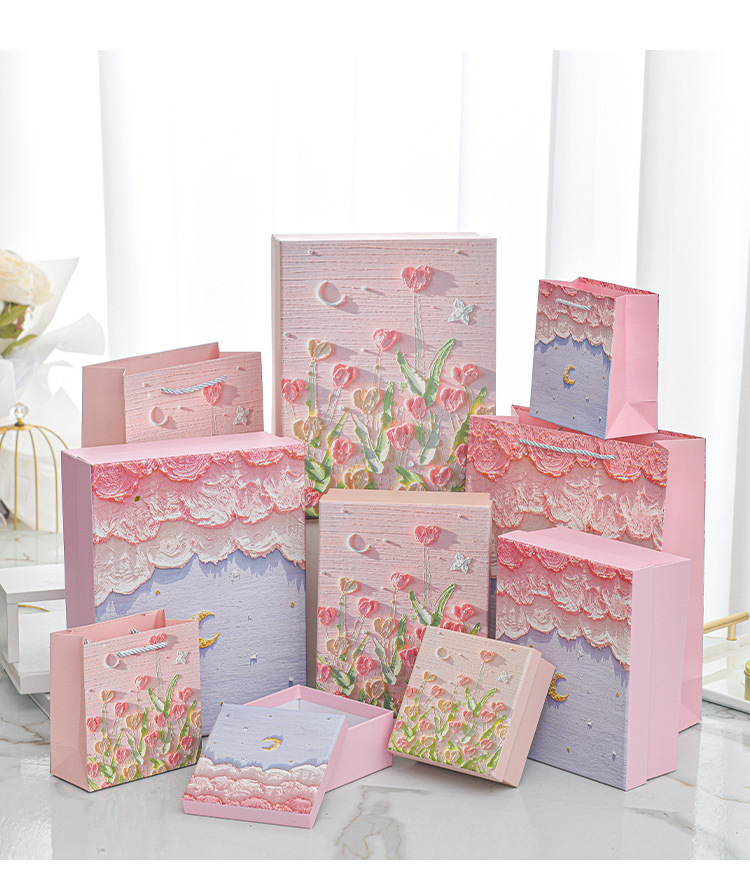 清新油画礼品盒文创礼盒生日礼物盒学生礼物包装盒伴手礼空盒现货详情5