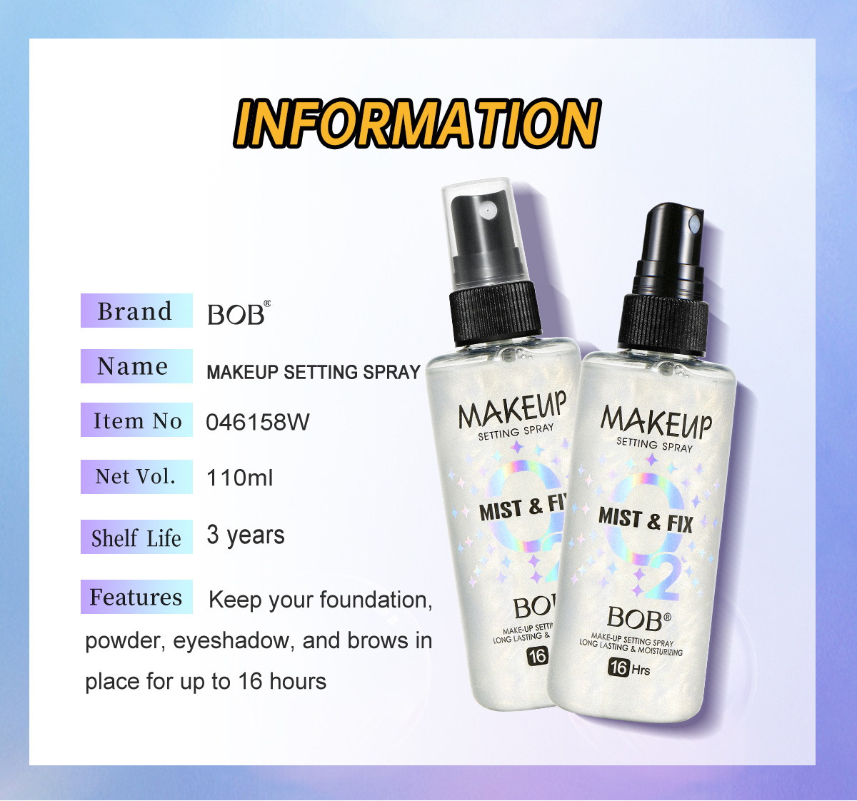 Cross-border bob Setting Spray is long-lasting, does not smudge, is waterproof, sweat-proof, hydrating, moisturizing, oil-controlling, and does not tighten. It is a setting water pic 8