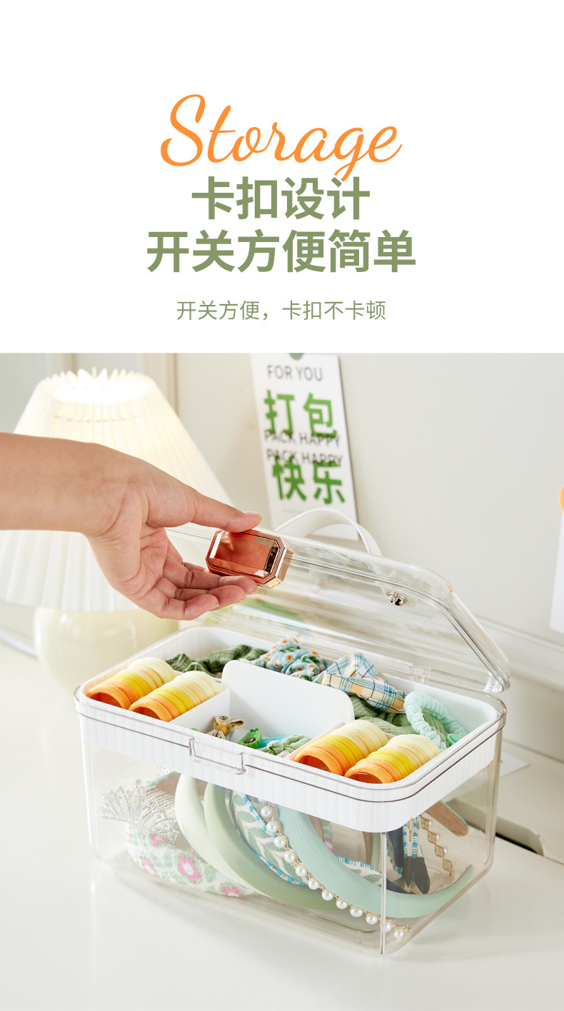 Light luxury transparent hair accessory box, medicine box, stationery storage box, large-capacity double-layer multi-functional desktop jewelry box pic 5