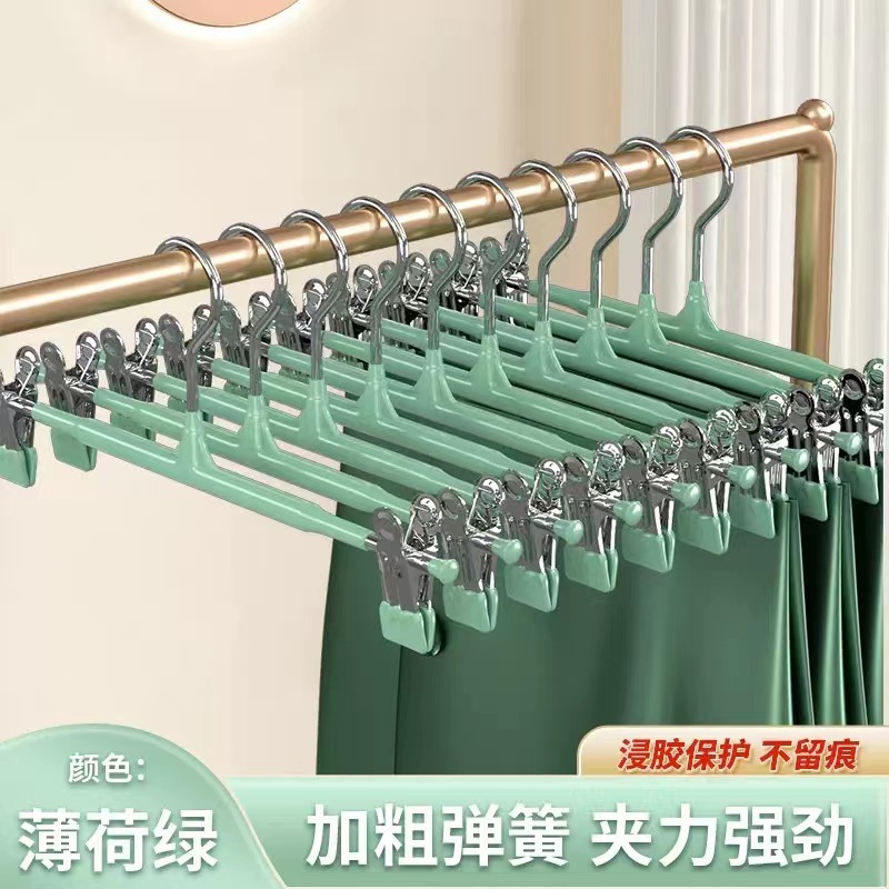 Wholesale of upgraded home seamless trouser racks, stainless steel plastic-coated thickened skirt clips and underwear clips, adjustable strong clothes hangers pic 2