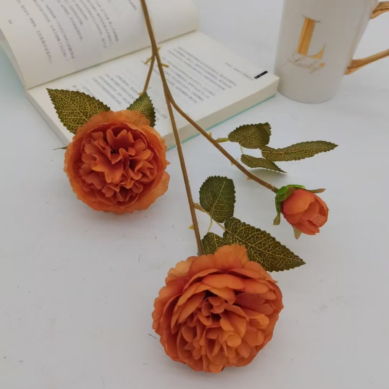 3头洋牡丹玫瑰情人节婚庆婚礼插花装饰商场酒店布置假花外贸批发详情12