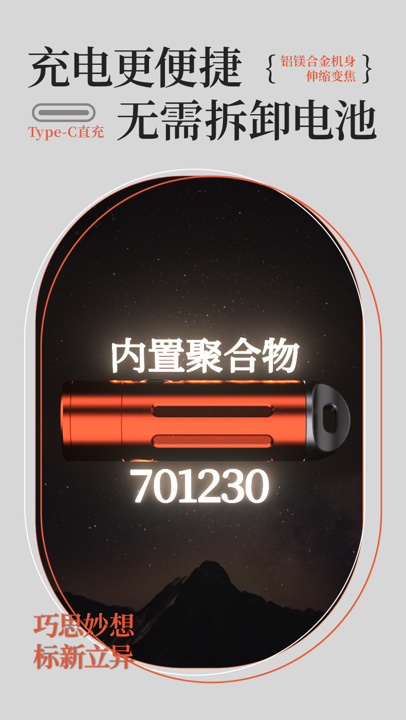 派力德跨境迷你小手电筒铝合金多功能白激光伸缩变焦三档钥匙扣灯详情10