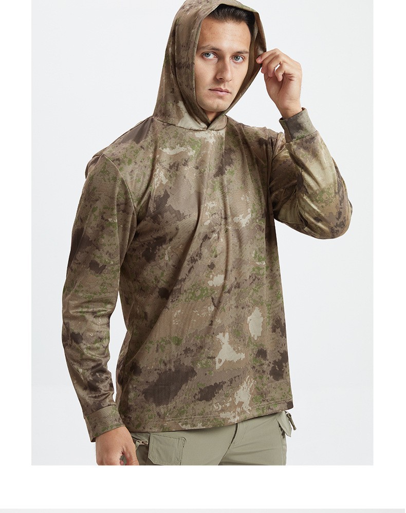 Yitu Custom long-sleeved T-shirt quick-drying hooded sun protection Outdoor sports fitness breathable tactical camouflage T-shirt for camping and fishing men pic 21