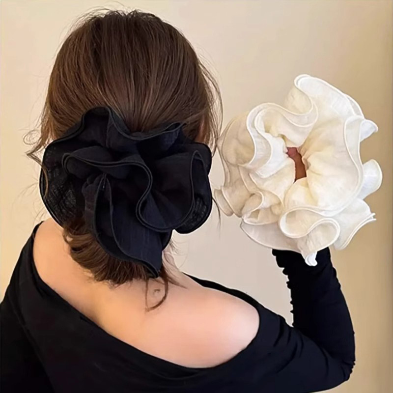 High-end pink mesh large intestine hair tie for Spring/Summer 2025, a feminine and atmospheric ponytail hair accessory pic 5