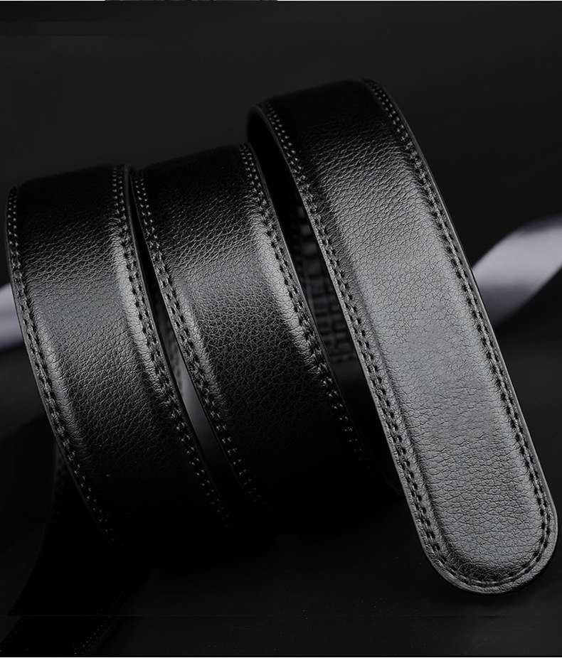 男士真牛皮自动扣腰带商务休闲裤带青年无头皮带条3.5cm服装配饰详情11