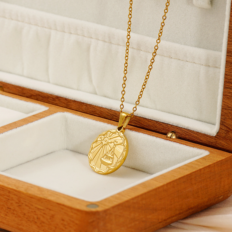 New stainless steel constellation pendant from Europe and America, 18k gold three-dimensional constellation pattern collarbone chain necklace for women pic 7