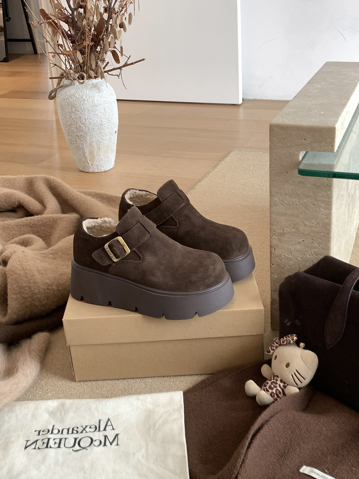 MARCO&JOYCE厚底增高勃肯鞋女冬季新款加绒松糕一脚蹬乐福鞋单鞋详情18