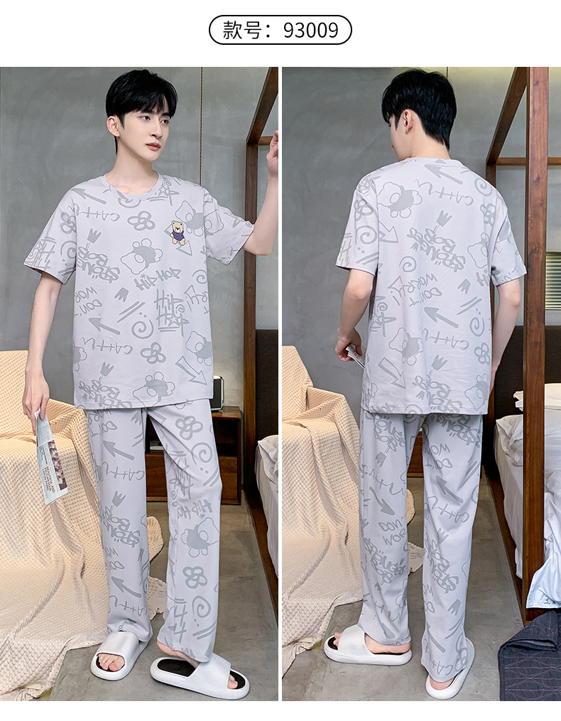 短袖长裤纯棉睡衣男士韩版宽松休闲简约夏天薄款中青年家居服套装详情18