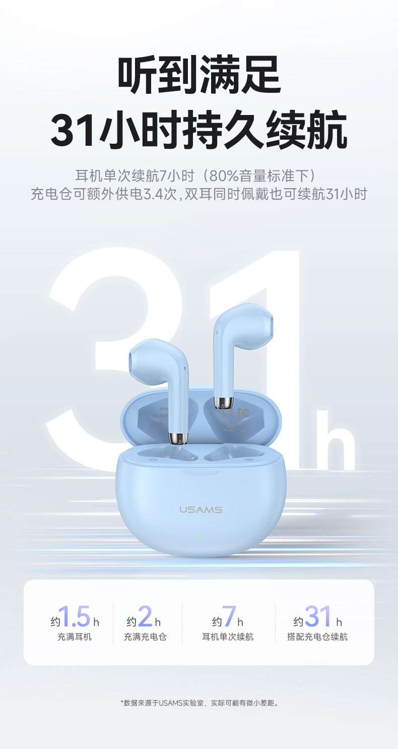 USAMS 优胜仕无线蓝牙 TWS双耳半入耳式耳机  韵宝系列 蓝牙5.3详情3