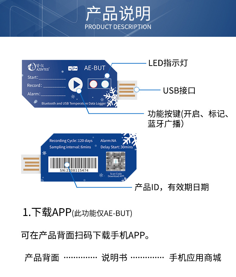 一次性温度记录仪蓝牙USB冷链运输生鲜药品食品果蔬温度记录仪详情10