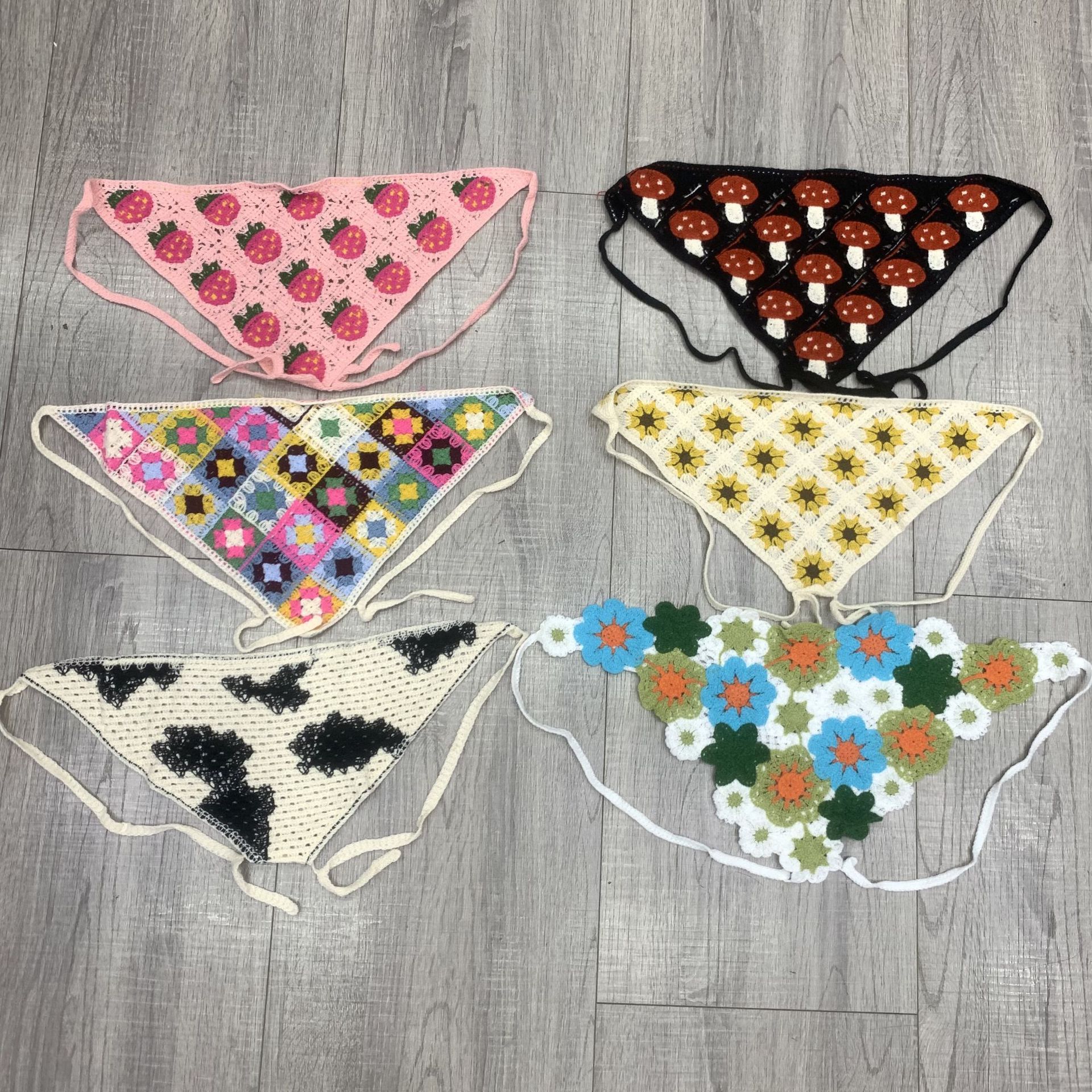 钩花头巾三角巾可爱风女围巾编织绑带头巾多巴胺韩版厂家直销批发详情17