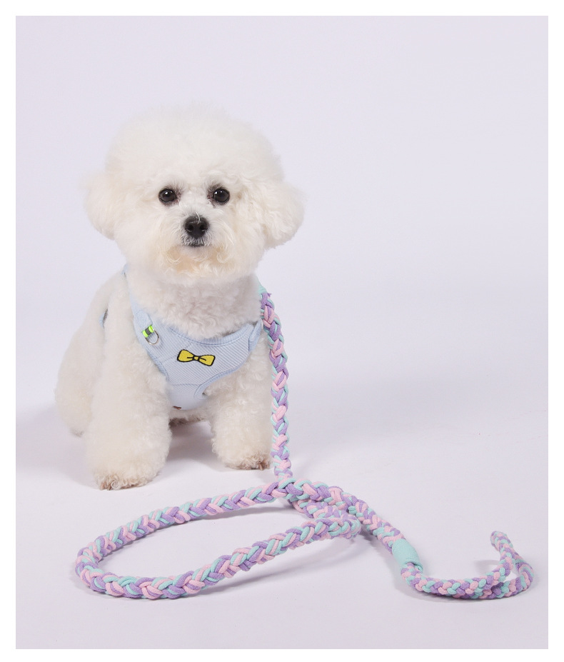 Hand-woven knitted pet leash, colorful twisted rope, outdoor dog walking leash pic 13