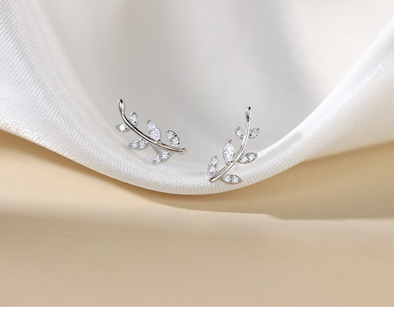 s925纯银树叶耳钉女夏季2023年新款潮小众设计简约小清新花朵耳饰详情1