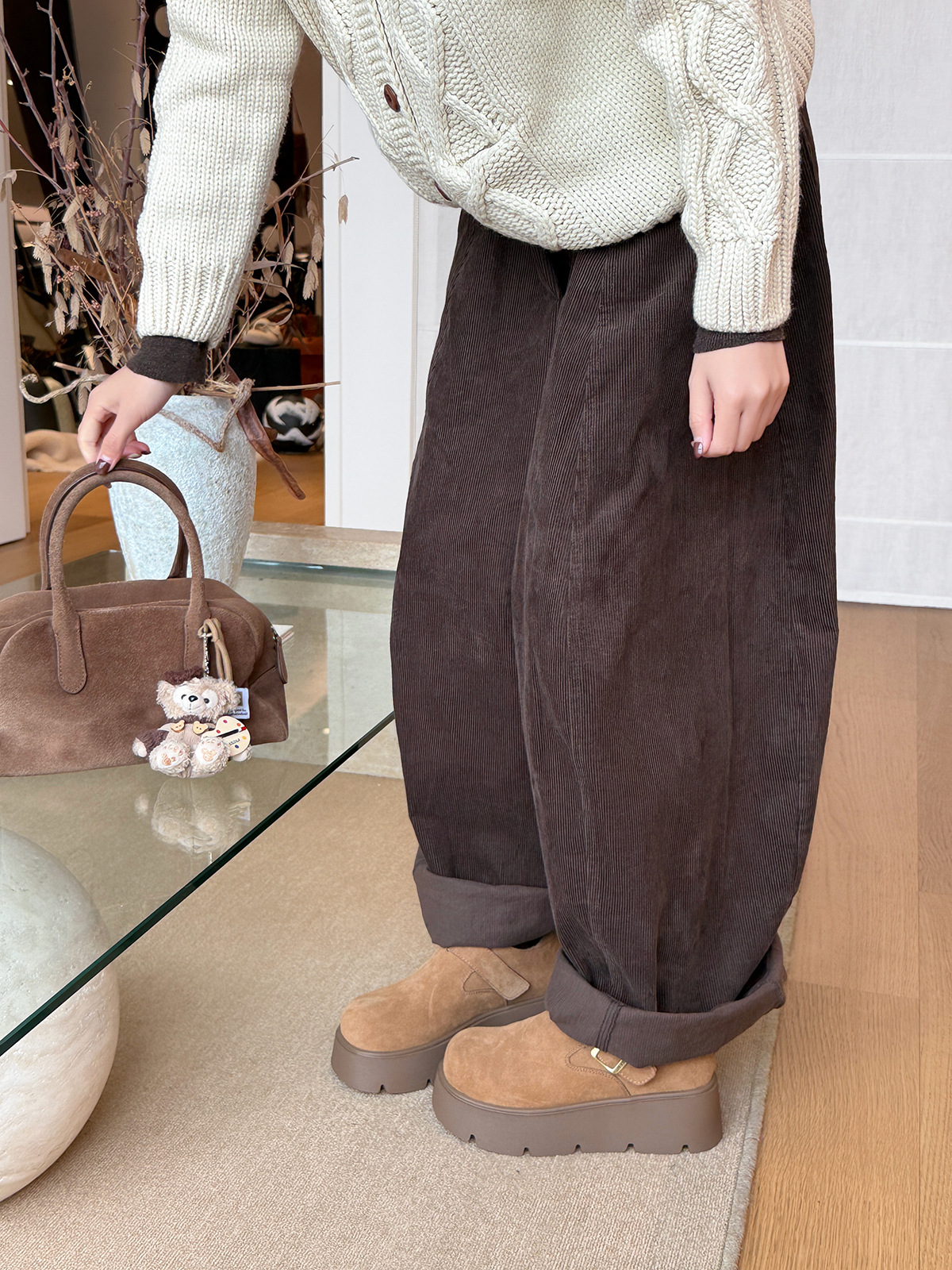 MARCO&JOYCE厚底增高勃肯鞋女冬季新款加绒松糕一脚蹬乐福鞋单鞋详情42