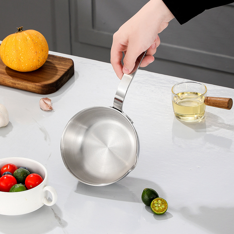 304 stainless steel oil-pouring pan, household small frying pan, hot oil small pan, flat pan, deflector, thickened for kitchen egg frying pic 1