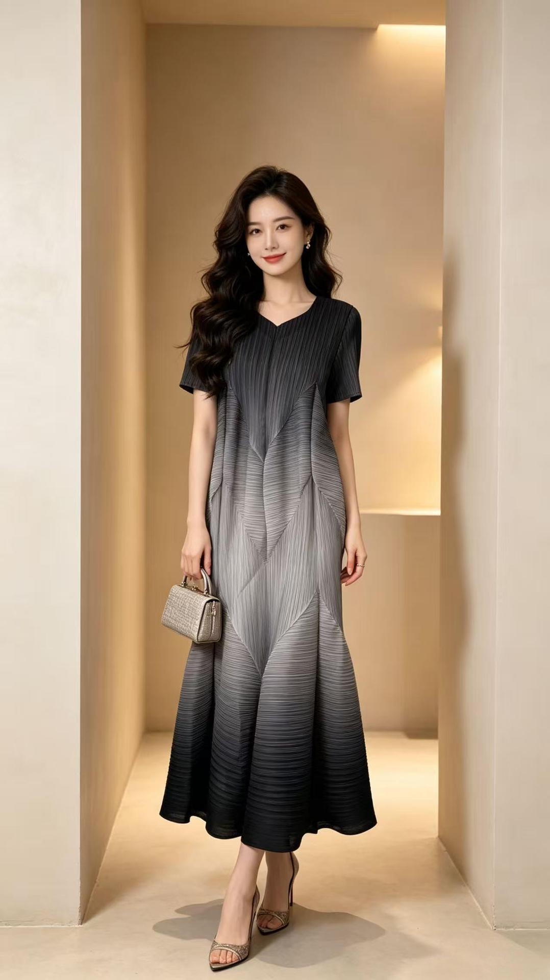 三宅专柜冷淡风女装高级感连衣裙设计感褶皱廓形短袖蛋糕公主裙子详情8