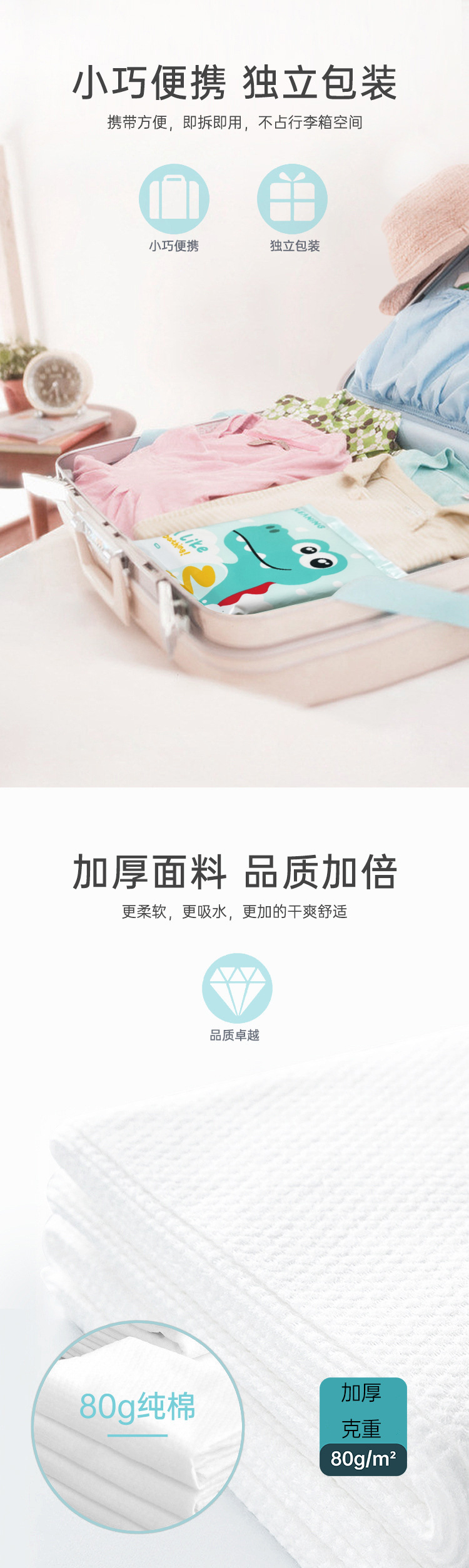 可灵卡通一次性浴巾大厚独立包装酒店民宿旅游毛巾纯棉浴巾批发详情6