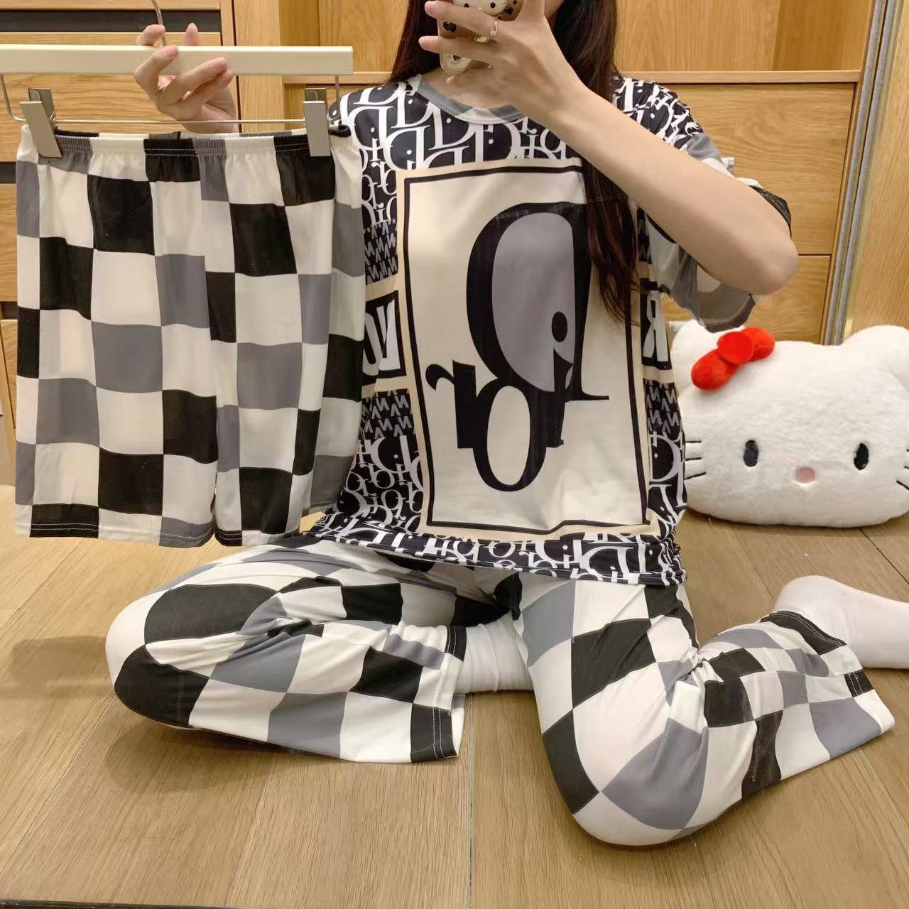 pajamas外贸工厂批发卡通夏季睡衣女短袖大码长裤三件套家居套装详情19