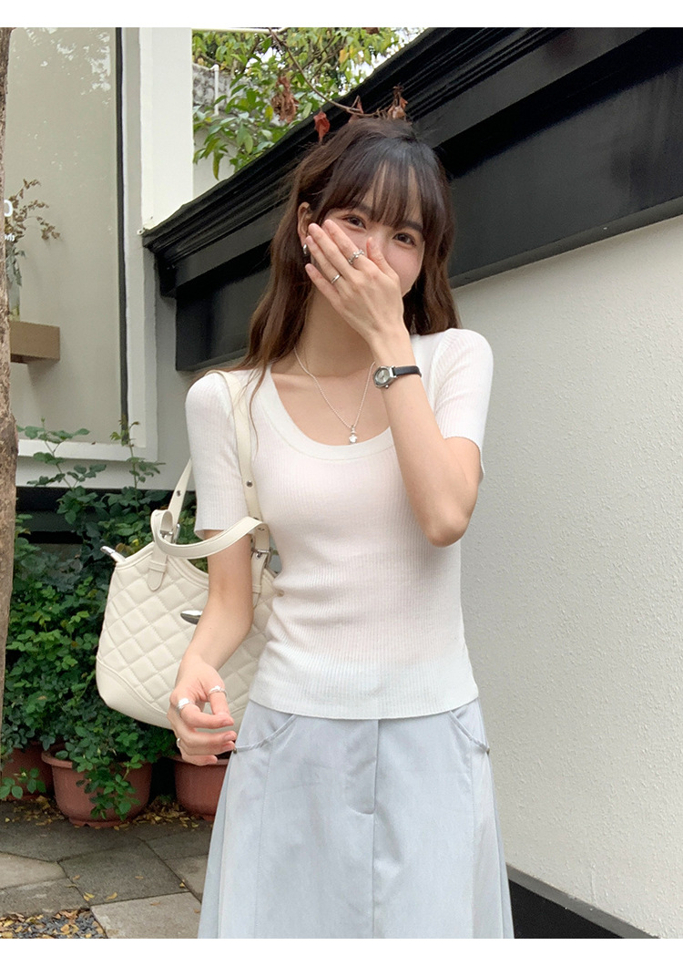 U领冰丝针织衫短袖女修身夏季基础短款T恤上衣2025新款详情15