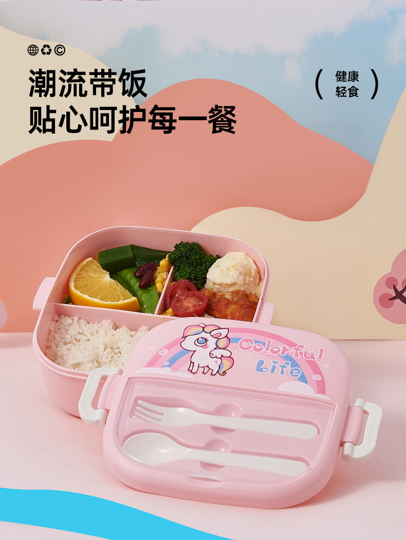 儿童卡通分格饭盒可加热便当盒学生便携午餐盒外出野餐食品级保鲜详情6