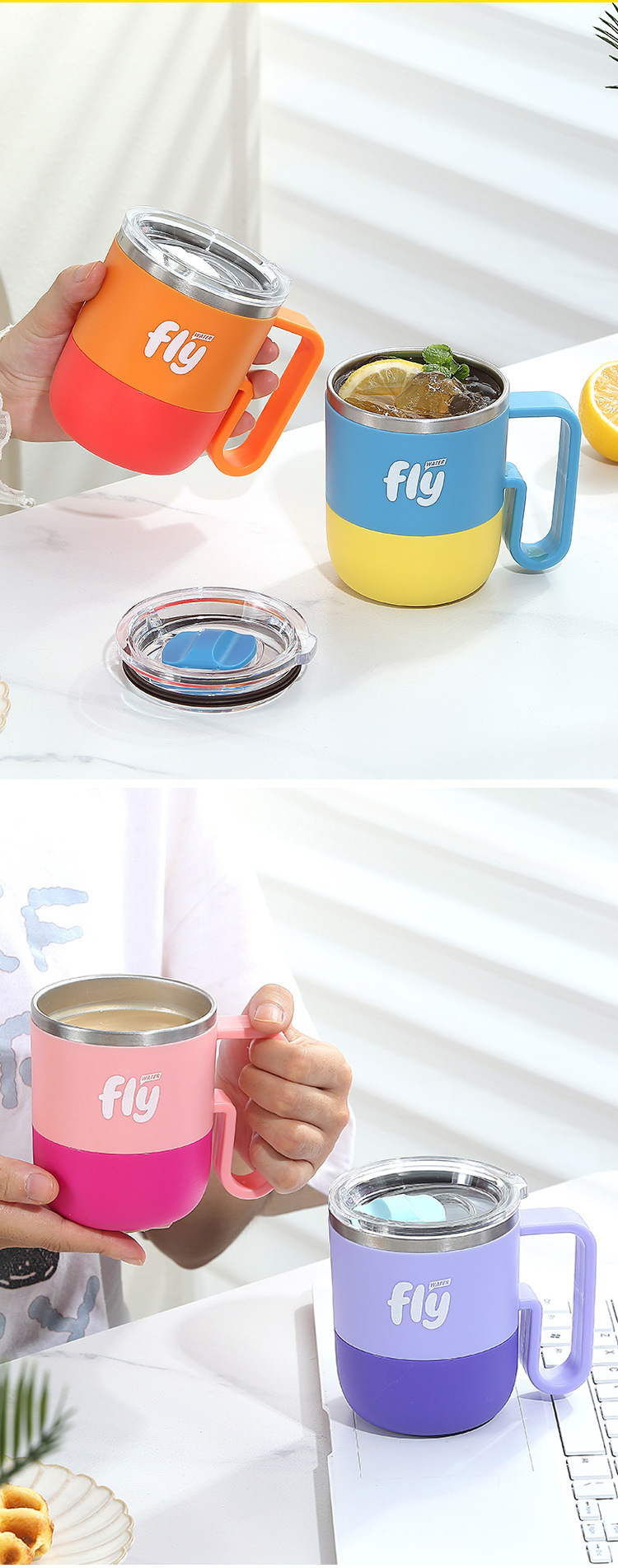 The 304 stainless steel fashionable and cute travel cup with a straw and handle rope design is a portable and simple student water cup pic 14