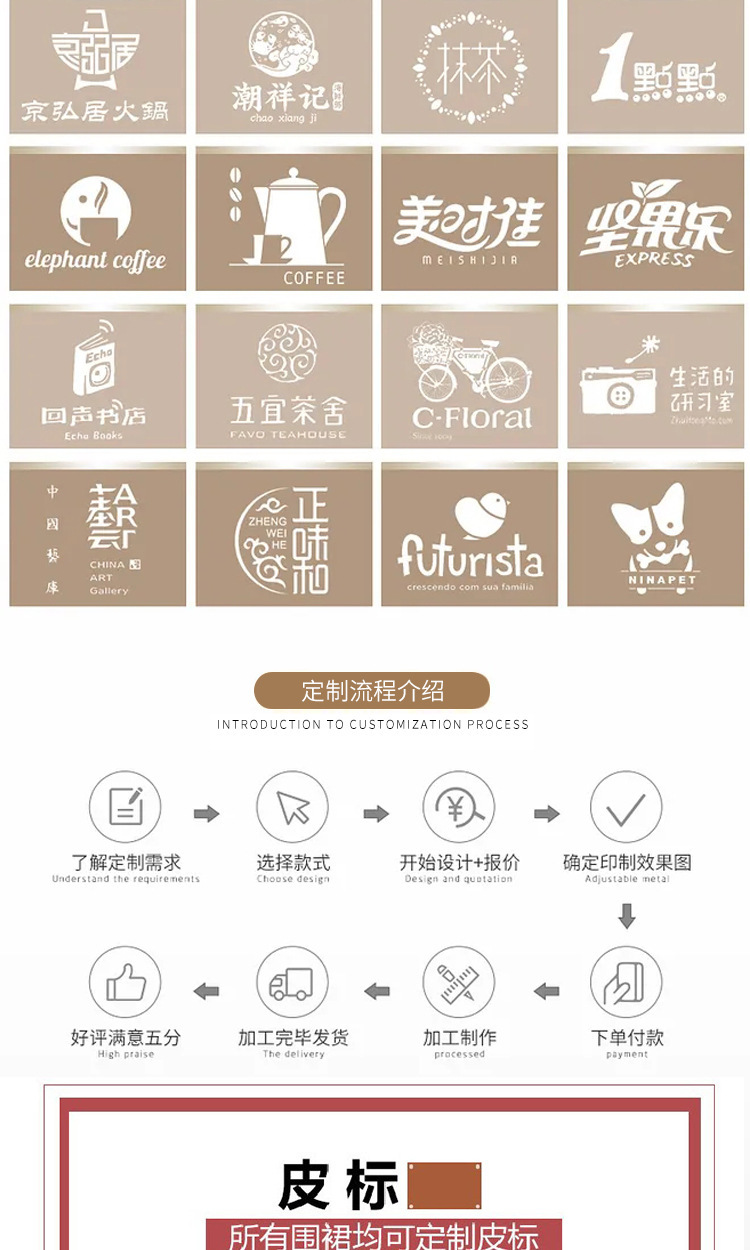 【 Chi Jia 】 Canvas apron printed with home kitchen, coffee, milk tea, hair salon, full-body work cotton apron logo pic 5