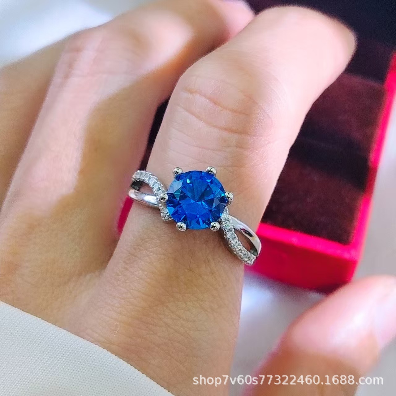 热卖珠宝首饰2克拉圆形培育鸽血红红宝石开口戒指女时尚彩宝戒指详情7