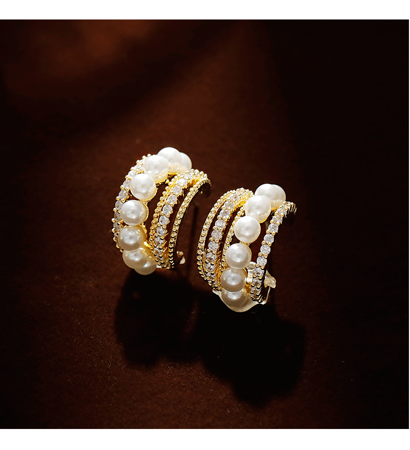 Tipo HyacinthC aretes de perlas coreanos micro circonitas pendientes de medio anillo francés temperamento vintage versátil personalidad pequeña fragancia mujer pic 7