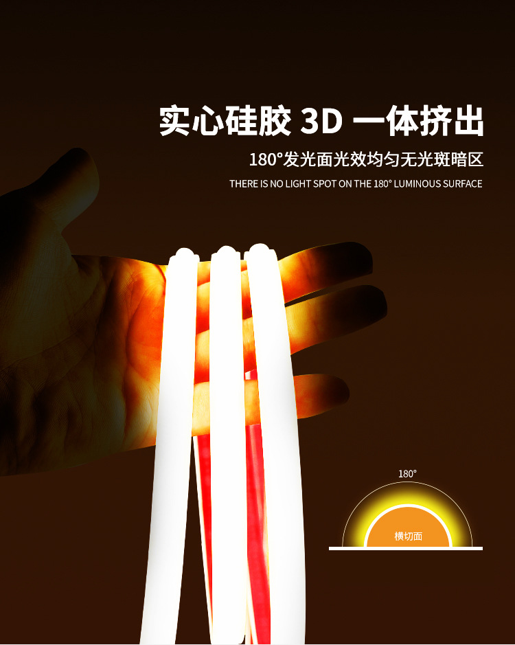 灯带led灯条cob防水灯带220v高显指高压硅胶包胶户外亮化室内吊顶详情4