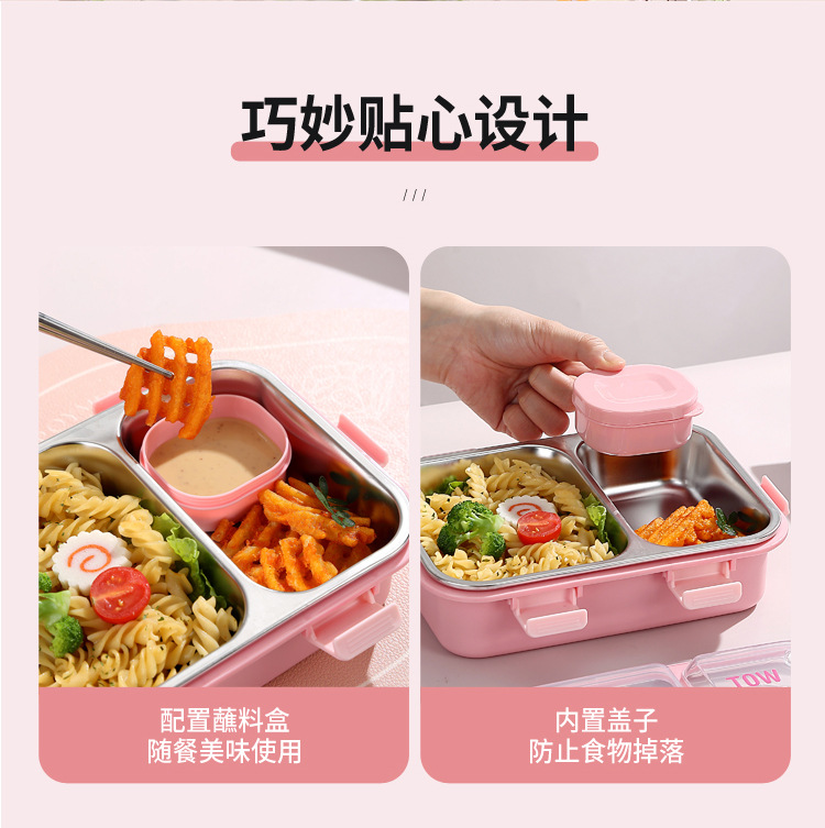 Estudiante con dip box nuevo plato de acero inoxidable comida ligera caja de bento sellada split box lunch cuadrado lunch box plástico pic 10