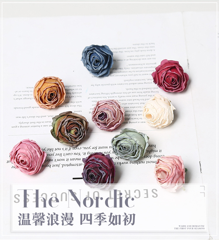 Ins风焦边小乔仿真玫瑰花头韩系DIY发饰头花胸花配件婚庆花艺装饰详情1